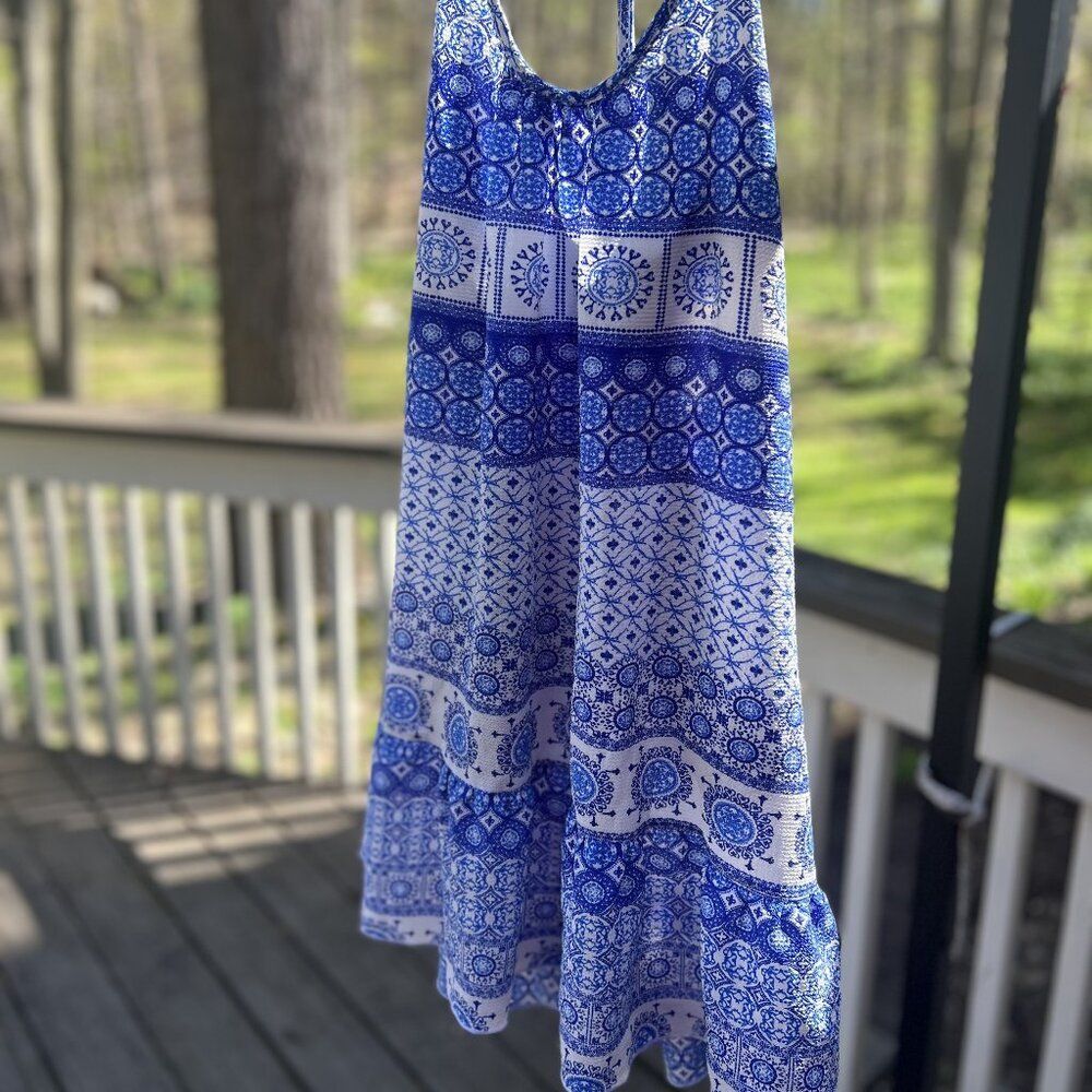 Apt. 9 Blue & White Boho Print Swimsuit Cover-Up - Size M